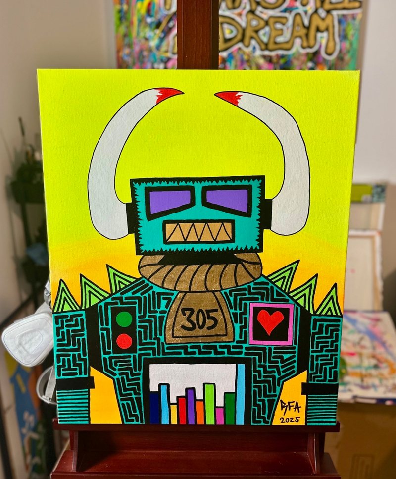 305 Bot (24x20"), original artwork by 305 Rick Art, 24x20".