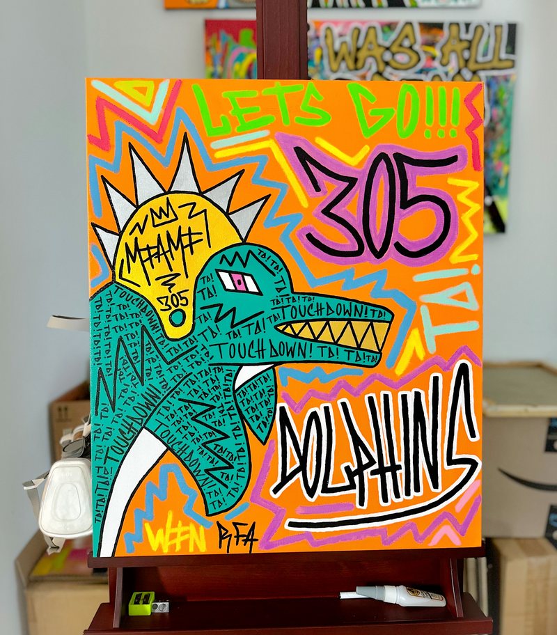 305 Dolphins (24"x20"), original artwork by 305 Rick Art, 24"x20".