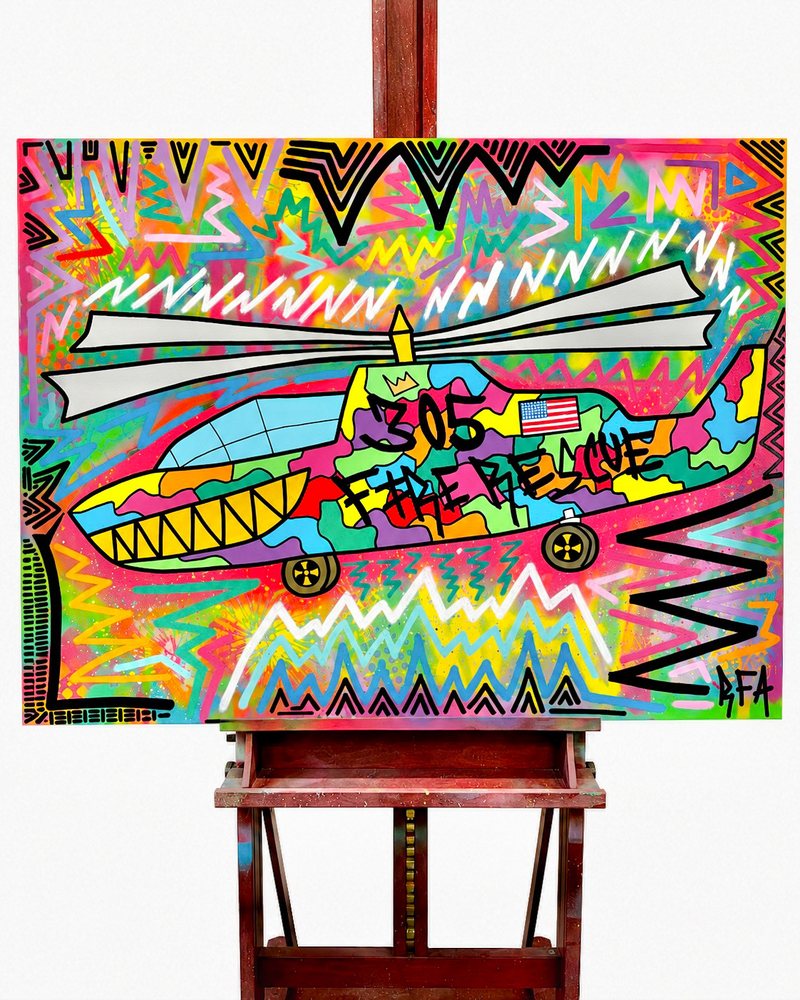 305 Fire Rescue - Autism Awareness (40x30"), original artwork by 305 Rick Art, 40x30".