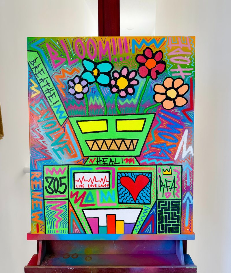 Bloom Bot (24x20"), original artwork by 305 Rick Art, 24x20".