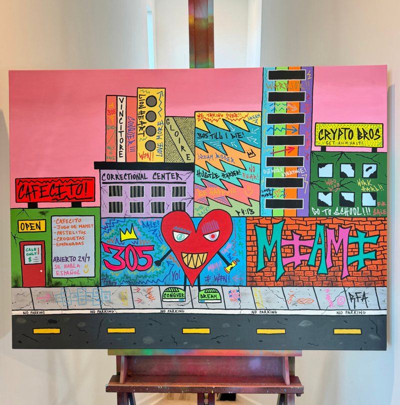 Cafecito 305 Dreams (40x30"), original artwork by 305 Rick Art, 40x30".
