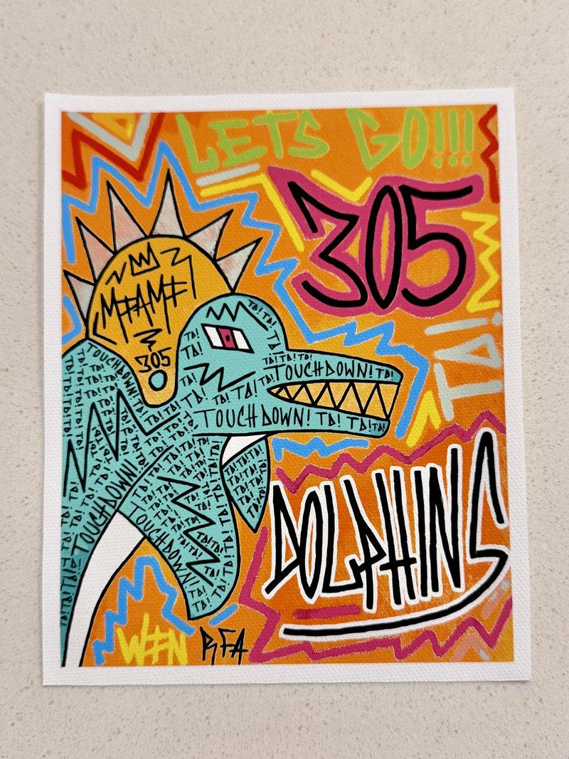 Limited Edition PRINT: 305 Dolphins (20x16"), original artwork by 305 Rick Art, 20x16".