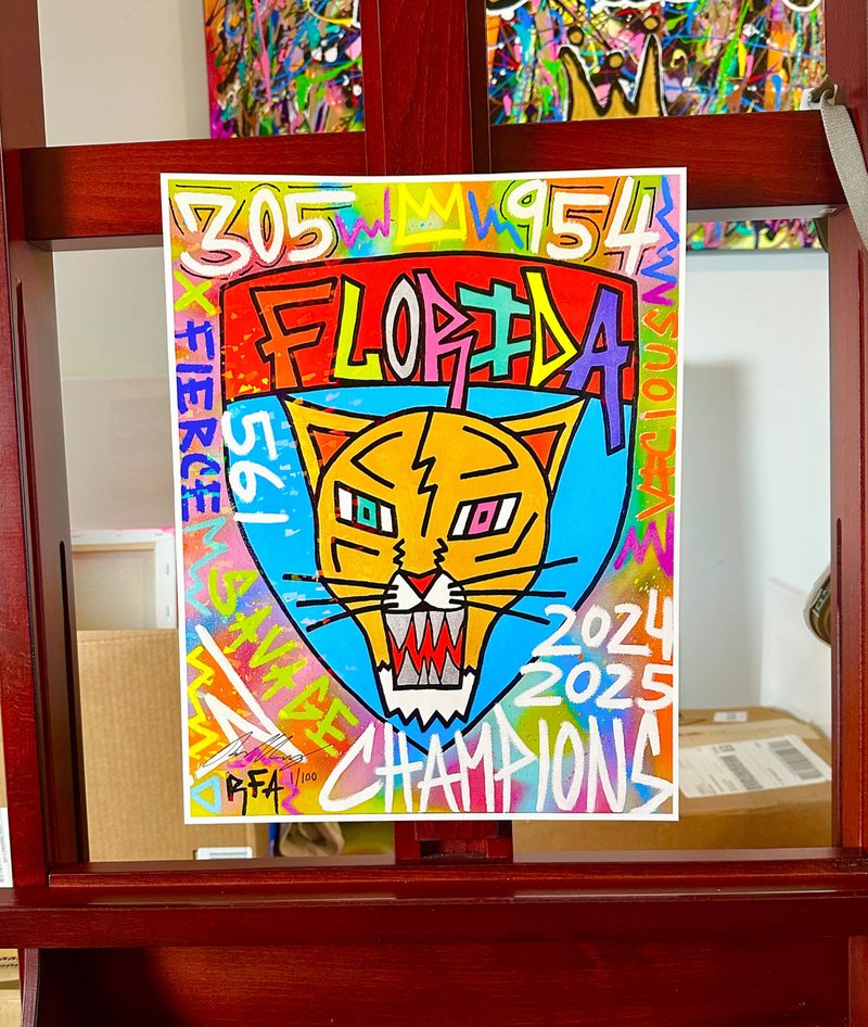 Limited Edition PRINT: FLA Panthers' World (14x11"), original artwork by 305 Rick Art, 14x11".