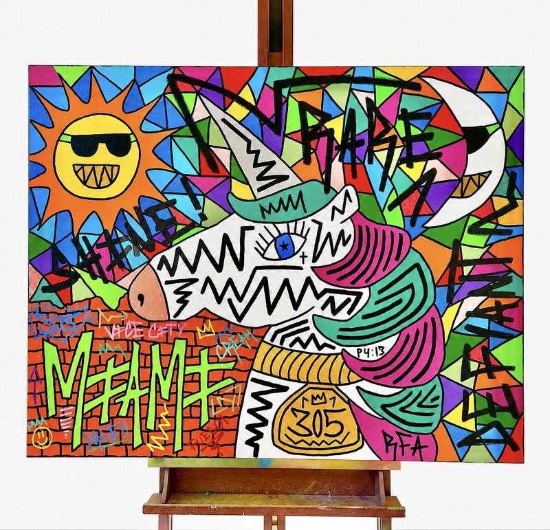 Miami Unicorn (30x24"), original artwork by 305 Rick Art, 30x24".