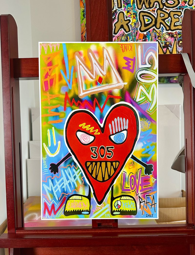 PRINT: Heart Hustle 305 (18x12"), original artwork by 305 Rick Art, 18x12".