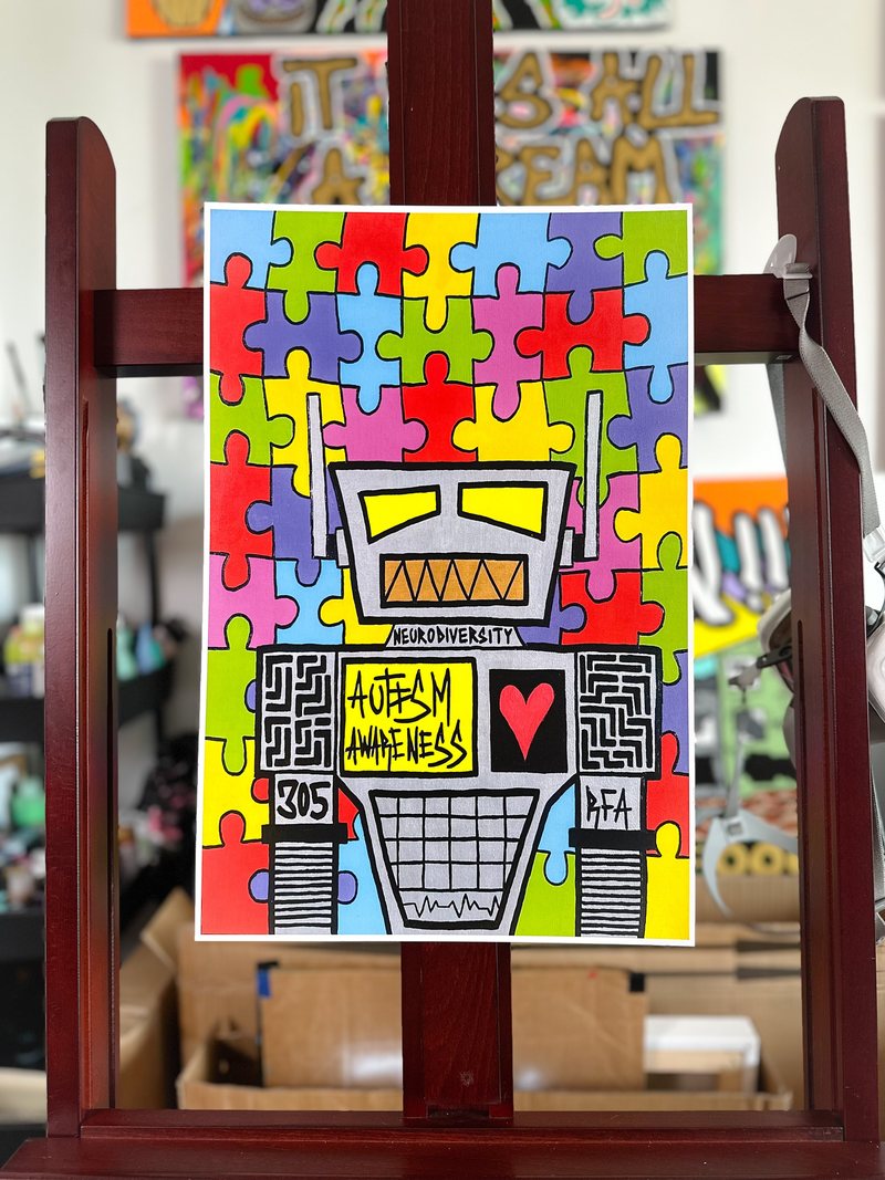 PRINT: NeuroBot (18x12"), original artwork by 305 Rick Art, 18x12".